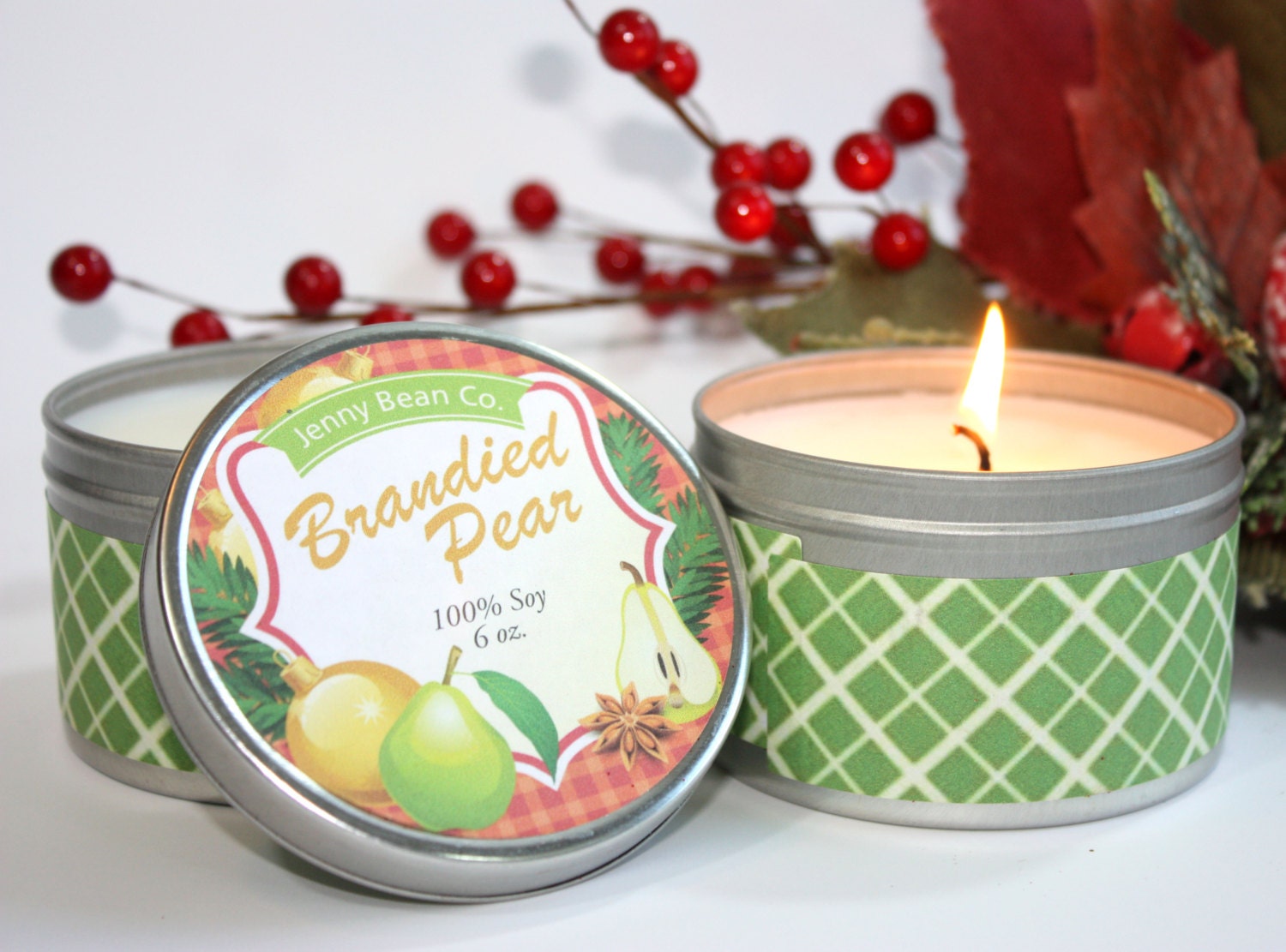 Brandied Pear Scented Soy Candle // Holiday Candle // Stocking