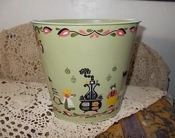 Waste Basket Vintage, JV Reed Co, Metal Green Waste Basket Pennsylvania Dutch, Waste Basket, Vintage Home Decor, Made in USA :)S
