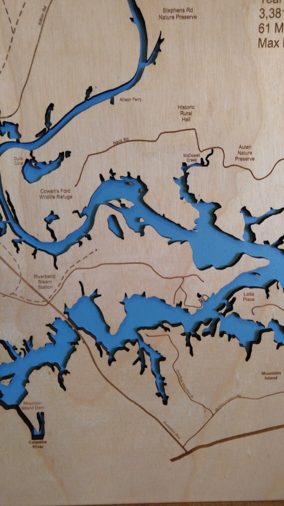 Mountain Island Lake North Carolina wood laser engraved lake