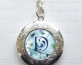 Personalized Locket Necklace, Custom Monogram Locket, Silver Photo Locket