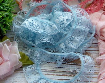 Vintage Blue Ruffled Lace, Ruffled Lace, Blue Lace, Vintage Lace, Antique Lace, Romantic Lace, Vintage, Blue Trims, Shabby Style Lace