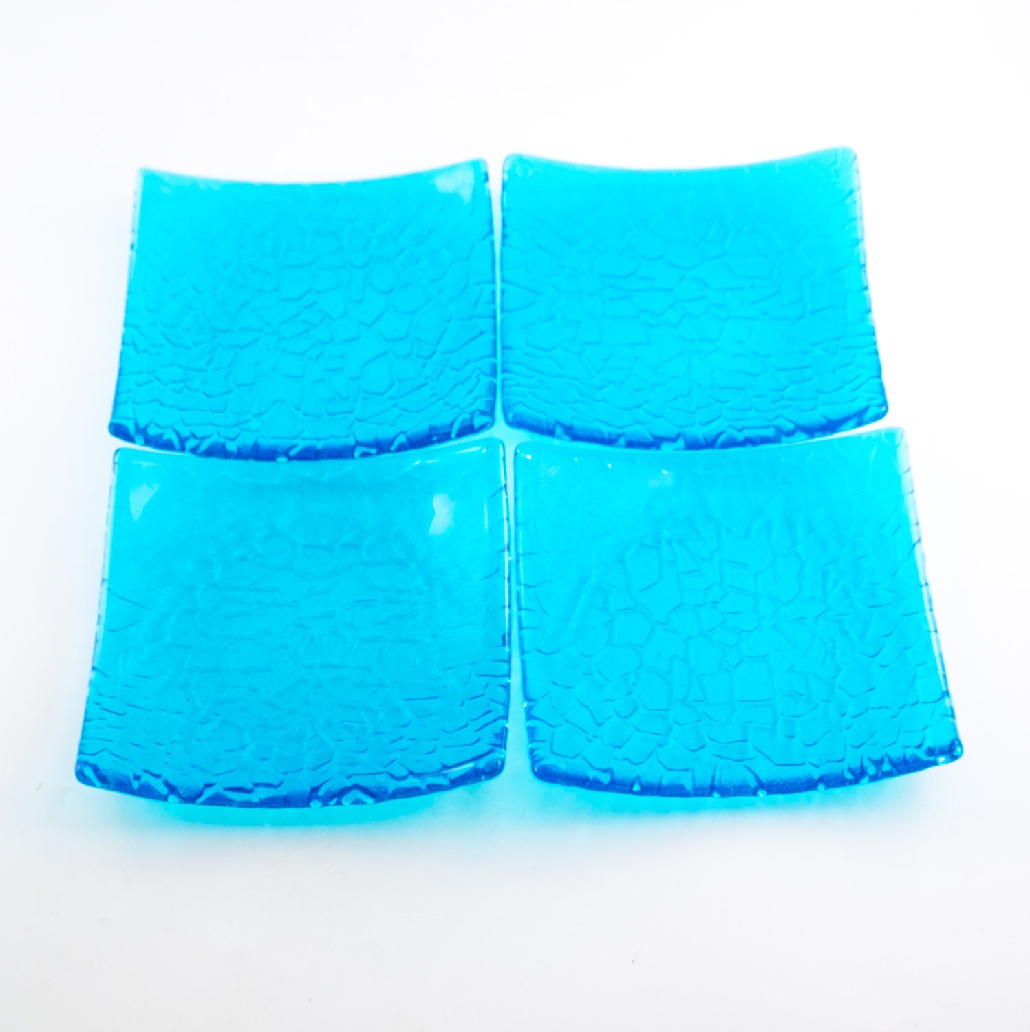 Blue Glass Plates Dessert Plate Set Fused Glass Imprinted
