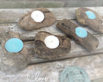 Driftwood Tea Light Holders, Driftwood Candle Holder, Driftwood Centre Pieces, Set of 5 pcs, Nautical Decor, Beach Wedding