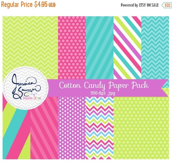 80% OFF - INSTANT DOWNLOAD, cotton candy paper pack for commercial or personal use, scrapbooking, printable party, backgrounds Il_570xn