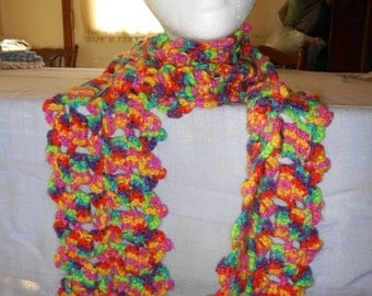 Variegated Green/Pink/Orange LONG LACY SCARF to fit under your coat.