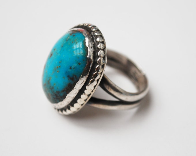 Sterling Blue Turquoise Ring - size 5 - native American -Old Pawn - southwestern