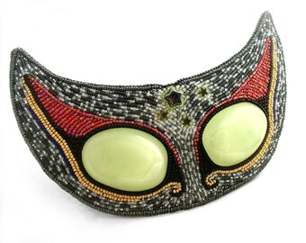 Bead Bib Necklace, Statement Necklace, Bead Embroidery Necklace, Glow in the Dark Jewelry, UV Reactive Eye,Bead Art Jewelry -Made in Germany