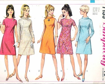 Vintage 1967 Simplicity 7199 Mod Dress Sewing Pattern Size 12 Bust 32" UNCUT