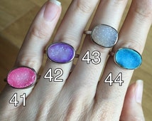 Bague Et Pendentif Vintage En Argent Ou Plaqué Argent Avec Pierre Druzy - Taille 7.5, Bon état Général