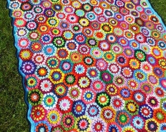 Multicolor crochet AFGHAN - FloWer~PoWer BLaNKET - colorful GrannY SquarE Blanket - MADE to ORDER