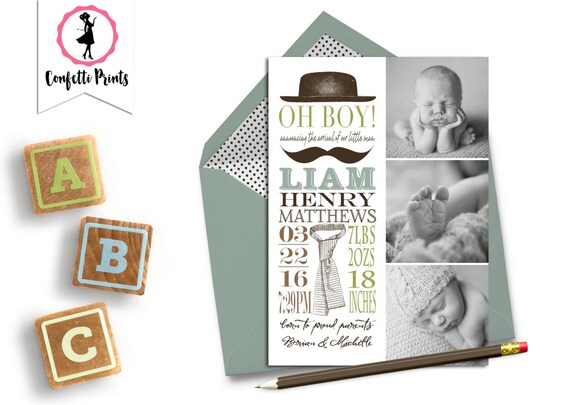 Baby Boy Birth Announcement | Baby Photo Announcement | New Baby Announcement | Baby Photo Card - LITTLE MAN Printable Il_570xn