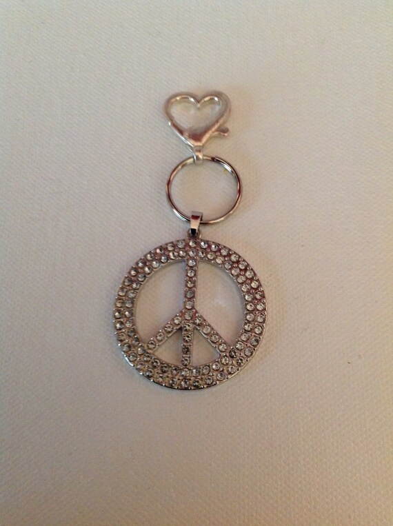 Items similar to PEACE Keychain, Rhinestone Keychain, Car Accessories