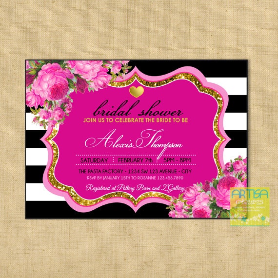 Hot Pink And Black Bridal Shower Invitations 4