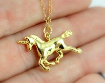 Gold Unicorn Necklace 14kt Gold Filled Sterling Silver Women Girls Jewelry Gift Mystical Magical Unicorns Little Girls Young Charm Pendant