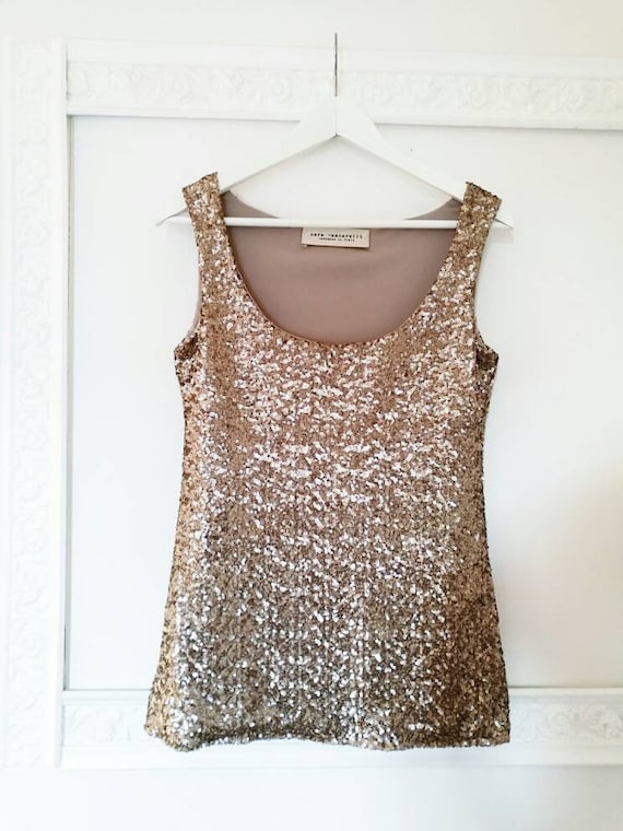 GOLD SEQUIN TOP sequin tank top gold evening top by saragambarelli