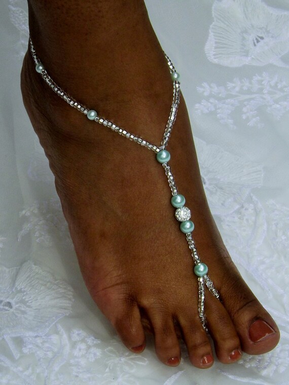 Rhinestone Barefoot Sandal Aqua Soleless Bridal Jewelry