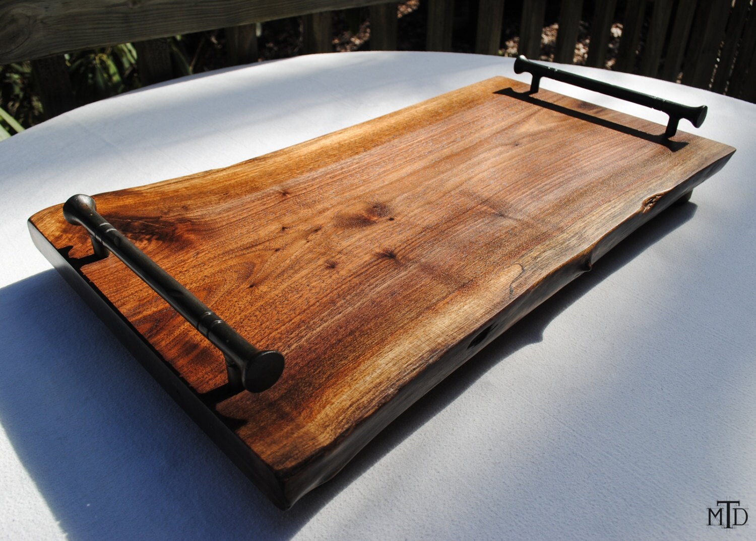 Rustic Walnut Cutting Board with Hand Iron Handles
