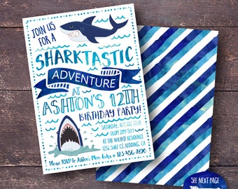 Shark Invitation, Shark Birthday Invitation, Shark Party Invitation, Shark Themed Birthday, Shark Birthday Party, Under the Sea Invitation