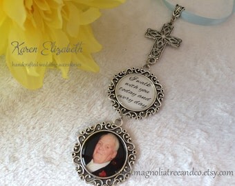 Bridal Charm, Wedding Bouquet Charm, Memorial Charm, Custom Photo, Karen Elizabeth, Double Pendant Cross Charm, I Walk with You (BC005)