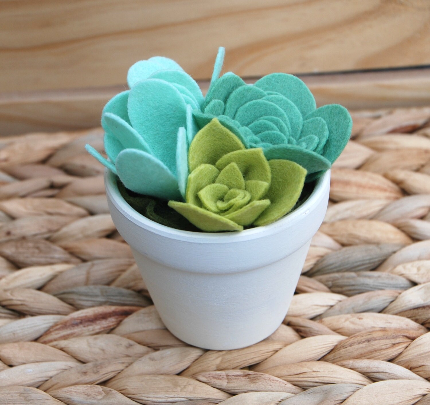 Felt Succulent Arrangement in a White Chalk Painted Clay Pot