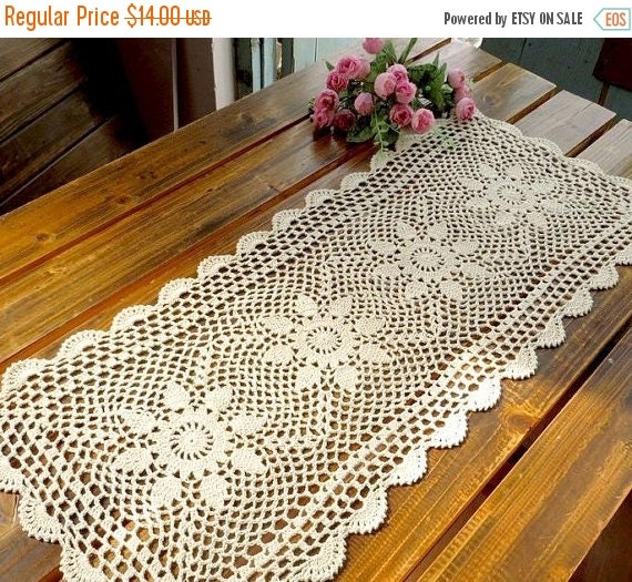 35cmx80cm ecru crocheted table runner item no 770 by mooncakeshop