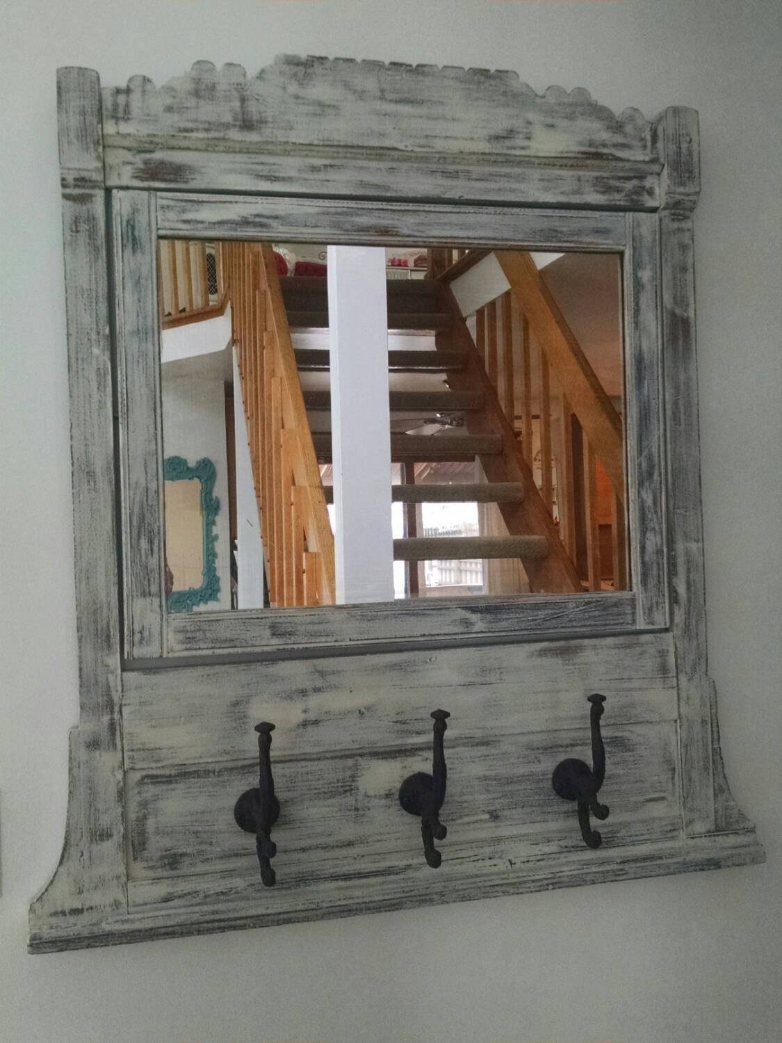 Vintage MirrorShabby MirrorRustic Coat Rack by ByTheShoreVintage