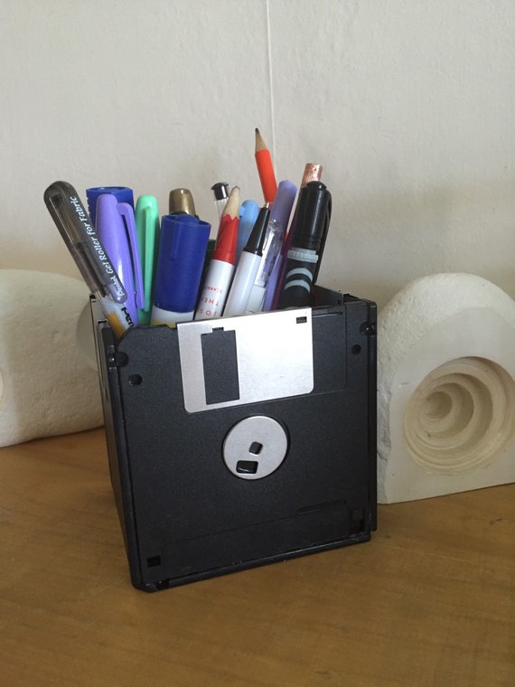 Upcycled floppy disk pen holder / plant pot