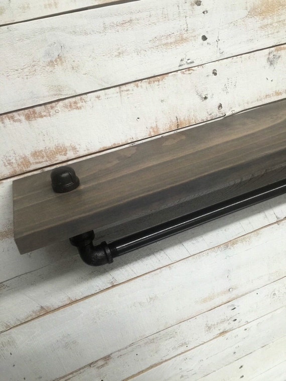 Industrial towel rack shelf Rustic shelves by countrycornergoods
