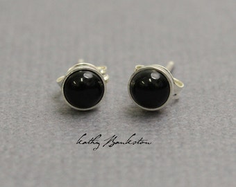 Black Onyx Stud Earrings, Onyx Stud Earrings, Black Stud Earrings, Black Post Earrings, 4mm Onyx Earrings, Onyx Studs, Kathy Bankston