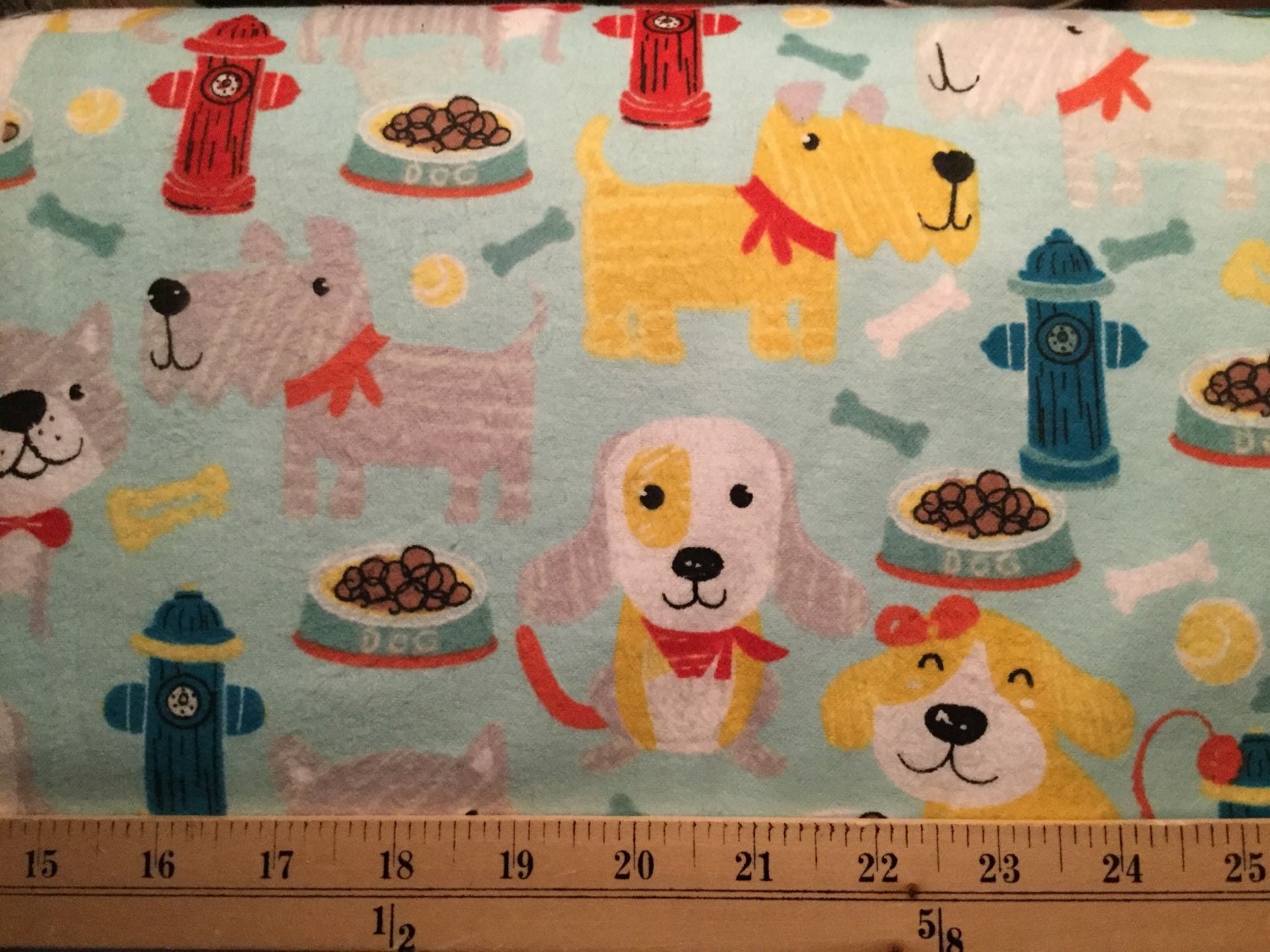 FLANNEL - Light Teal Dog Fabric - Playful Dog Flannel - Cute Dog Fabric ...