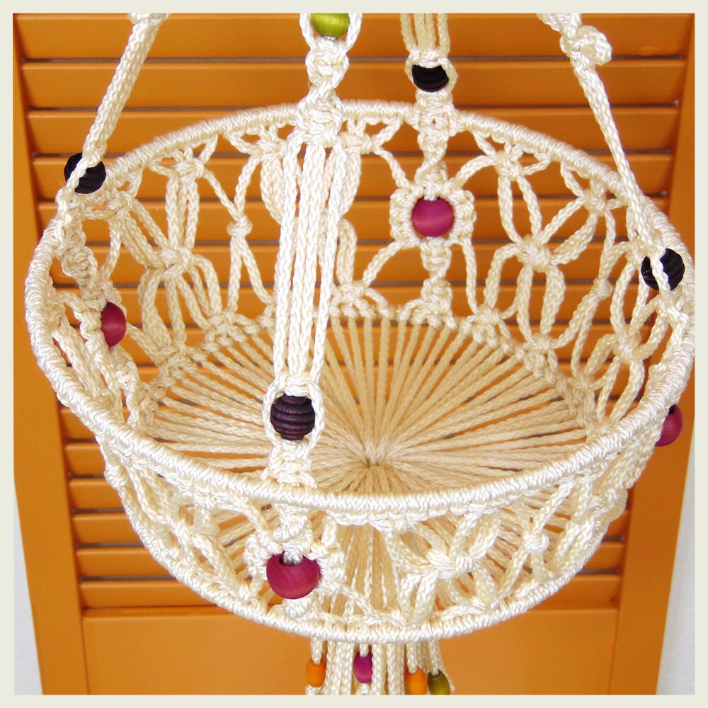 macrame hanging toy basket