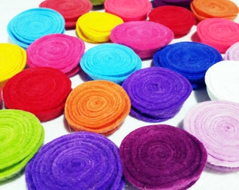 Felt Flowers,12 Pieces Felt Rolled Round Flower, Two Size Cut, For Your Spring Projects, Mixed Colors