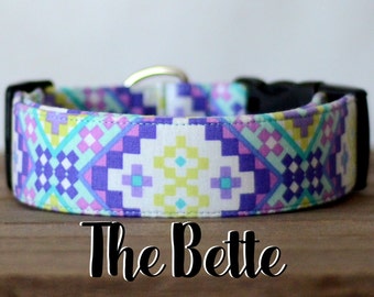 Bright Modern Purple & Yellow Geometric Dog Collar "The Bette"