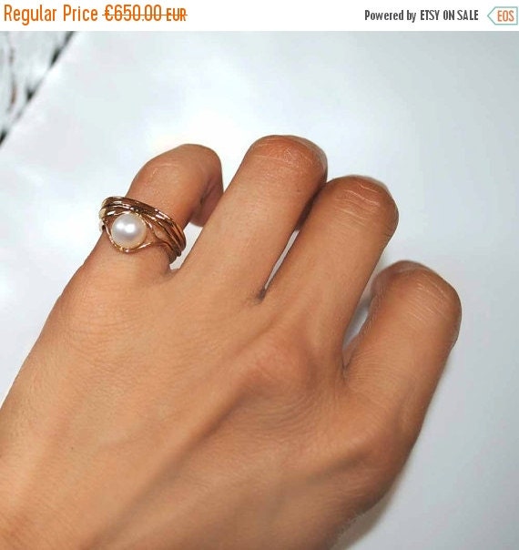 SPECIAL SALE Oyster ring Pearl ring 18kt by Florencehandmade