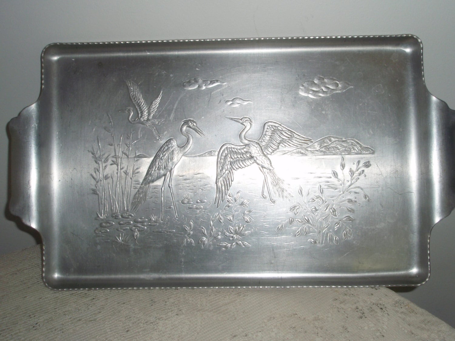 Vintage Aluminum Serving Platter,Tray by Admiration Wear with embossed