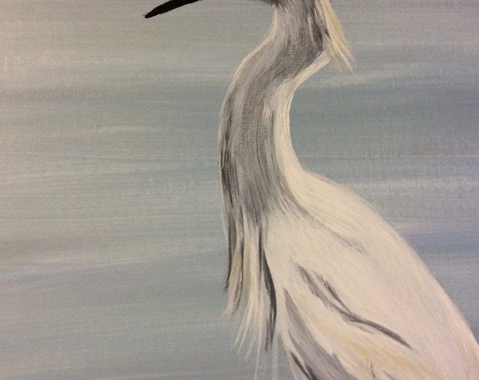 Egret wading in the Water - Acrylic on canvas