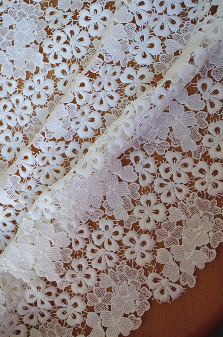 ivory crochet lace fabric with retro flowers by the by LaceFun