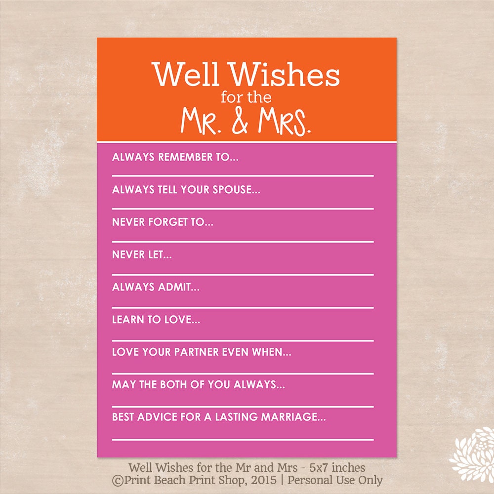 Well Wishes for the Mr and Mrs Printable Bridal by PalmBeachPrints