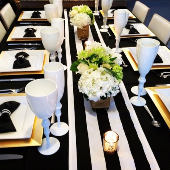 black and white stripe table linen