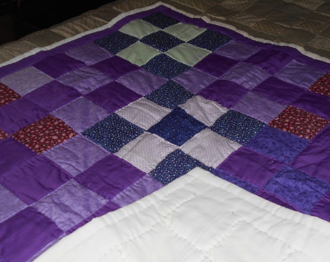 Five Patch Purple Block Baby Quilt , Modern Throw or Baby Lap Quilt Gift