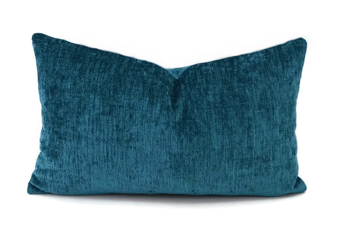 Deep Turquoise Chenille Pillow Cover Dark Teal Throw Pillow