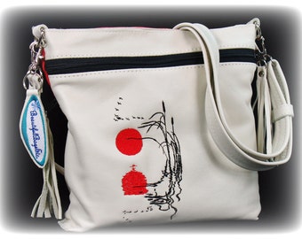 Cross body Leather Bag - White Leather Messenger Bag - Ivory Leather Shoulder Bag - Red and White Handbag