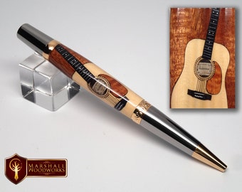 Acoustic Guitar Wood Pen with Guitar Pen Case and Free Guitar