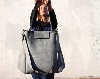Gray leather tote, gray leather bag, gray tote bag, women leather bag, large tote bag, oversize leather bag, tote handbag, shoulder bag