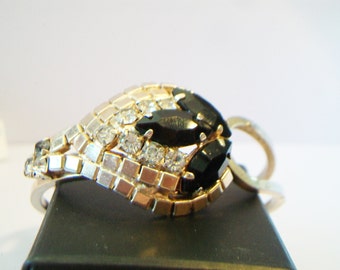 Vintage Black Rhinestone Snake Clamper Bracelet Costume Jewelry
