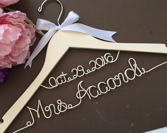 WEEKEND SALE. Personalized Bridal Wedding Hanger. Bridal Party. Custom Hanger. Ivory hanger with ivory wording. Unique special.