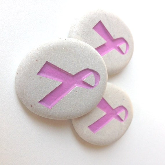 Breast Cancer Ribbon Pocket Stone Rocks