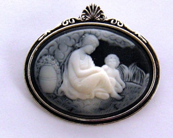 Cameo Brooch Mothers Day Jewelry Gift, Mothers Day Gift Mother Child Pin Brooch, Mothers Day Brooch Mother Mom Gift, Victorian Cameo Jewelry