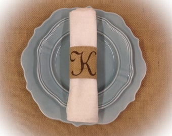 Burlap Napkin rings with your monogram - Set of 4, 6, 8, or 12 - Home decor Holiday decorating Wedding decor Housewarming gift Wedding gift