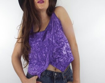 Vintage 90s Purple Tie Dyed Double Layer Crop Top